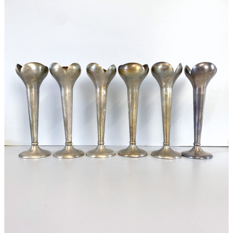 SET 6 VASI MONOFIORE DESIGN Gio Ponti PER F.lli Calderoni ALPACCA ARGENTATO '900