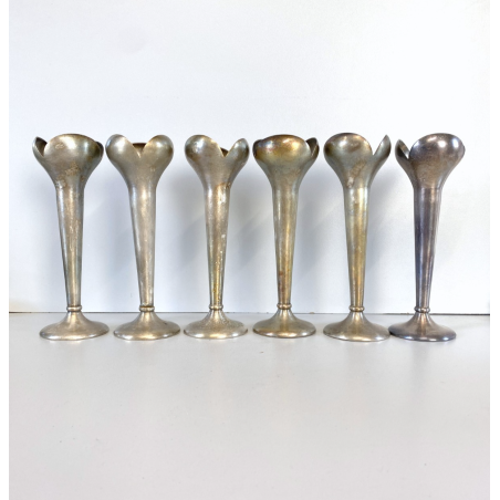 SET 6 VASI MONOFIORE DESIGN Gio Ponti PER F.lli Calderoni ALPACCA ARGENTATO '900