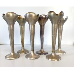 SET 6 VASI MONOFIORE DESIGN Gio Ponti PER F.lli Calderoni ALPACCA ARGENTATO '900