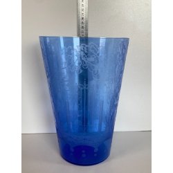 ANTICO VASO VETRO BLU DECORO INCISO MOLATO GIARDINO SEGRETO ART NOUVEAU 26 cm/h