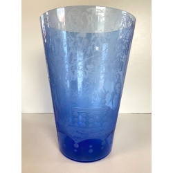 ANTICO VASO VETRO BLU DECORO INCISO MOLATO GIARDINO SEGRETO ART NOUVEAU 26 cm/h