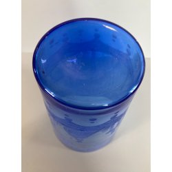 ANTICO VASO VETRO BLU DECORO INCISO MOLATO GIARDINO SEGRETO ART NOUVEAU 26 cm/h
