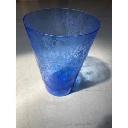ANTICO VASO VETRO BLU DECORO INCISO MOLATO GIARDINO SEGRETO ART NOUVEAU 26 cm/h