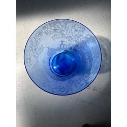 ANTICO VASO VETRO BLU DECORO INCISO MOLATO GIARDINO SEGRETO ART NOUVEAU 26 cm/h