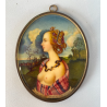 MINIATURA RITRATTO OVALE GIOVANE DONNA Simonetta Vespucci CORNICE METALLO '800