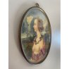 MINIATURA RITRATTO OVALE GIOVANE DONNA Simonetta Vespucci CORNICE METALLO '800