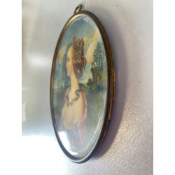MINIATURA RITRATTO OVALE GIOVANE DONNA Simonetta Vespucci CORNICE METALLO '800