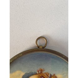 MINIATURA RITRATTO OVALE GIOVANE DONNA Simonetta Vespucci CORNICE METALLO '800