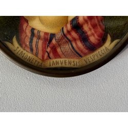MINIATURA RITRATTO OVALE GIOVANE DONNA Simonetta Vespucci CORNICE METALLO '800