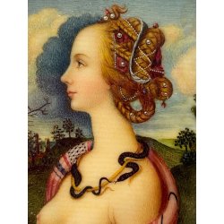 MINIATURA RITRATTO OVALE GIOVANE DONNA Simonetta Vespucci CORNICE METALLO '800