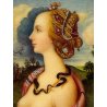 MINIATURA RITRATTO OVALE GIOVANE DONNA Simonetta Vespucci CORNICE METALLO '800