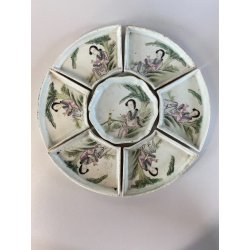 ANTICO Sweet Meat Set PORTATA 7 pz. PORCELLANA CINESE Famille Rose ø26cm '20/'30