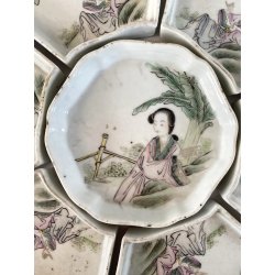 ANTICO Sweet Meat Set PORTATA 7 pz. PORCELLANA CINESE Famille Rose ø26cm '20/'30