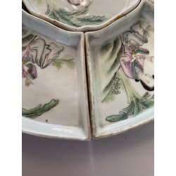 ANTICO Sweet Meat Set PORTATA 7 pz. PORCELLANA CINESE Famille Rose ø26cm '20/'30