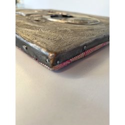QUADRO ICONA RUSSA San Nicola Taumaturgo LEGNO RIZA METALLO CESELLATO RELIGIOSO