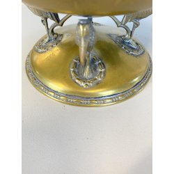 CENTROTAVOLA COPPA ALZATA OTTONE ARGENTATO TRE PIEDI AIRONI/GRU LIBERTY '800