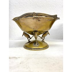 CENTROTAVOLA COPPA ALZATA OTTONE ARGENTATO TRE PIEDI AIRONI/GRU LIBERTY '800