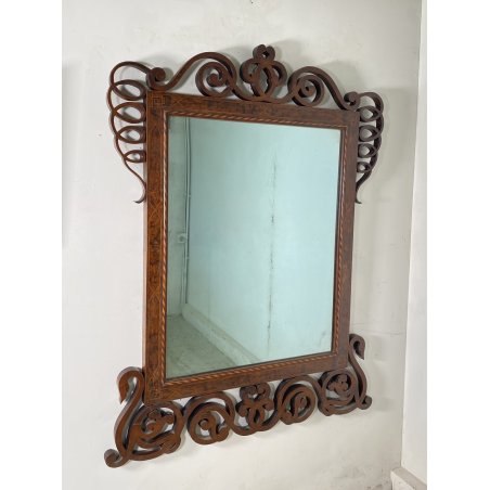 ANTICA SPECCEHIRA CAMINIERA MURO 1920 ART NOUVEAU SPECCHIO LEGNO NOCE INTARSIATO