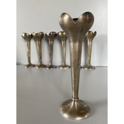 SET 7 VASI MONOFIORE DESIGN Gio Ponti PER F.lli Calderoni ALPACCA ARGENTATO '900