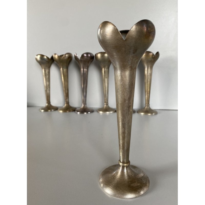 SET 7 VASI MONOFIORE DESIGN Gio Ponti PER F.lli Calderoni ALPACCA ARGENTATO '900