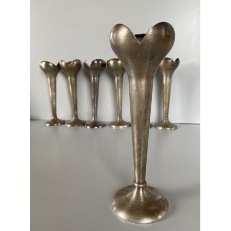 SET 7 VASI MONOFIORE DESIGN Gio Ponti PER F.lli Calderoni ALPACCA ARGENTATO '900