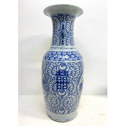 GRANDE VASO PORCELLANA CINESE BLU BIANCA IDEOGRAMMI DOPPIA FELICITà '800/'900