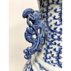 GRANDE VASO PORCELLANA CINESE BLU BIANCA IDEOGRAMMI DOPPIA FELICITà '800/'900