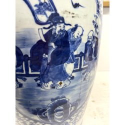 GRANDE VASO PORCELLANA CINESE BLU BIANCA IDEOGRAMMI DOPPIA FELICITà '800/'900