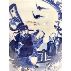 GRANDE VASO PORCELLANA CINESE BLU BIANCA IDEOGRAMMI DOPPIA FELICITà '800/'900