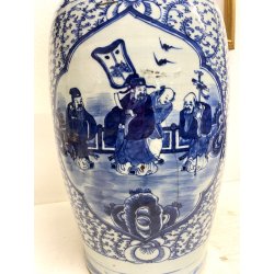 GRANDE VASO PORCELLANA CINESE BLU BIANCA IDEOGRAMMI DOPPIA FELICITà '800/'900