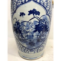 GRANDE VASO PORCELLANA CINESE BLU BIANCA IDEOGRAMMI DOPPIA FELICITà '800/'900