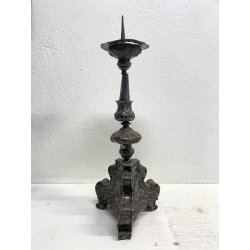 ANTICO TORCERE LAMIERINO SBALZATO ARGENTATO DECORO BAROCCO XVIII-XIX sec 48 cm/h