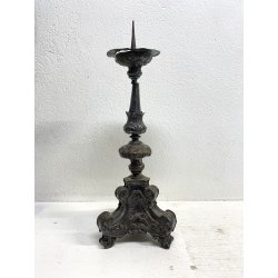 ANTICO TORCERE LAMIERINO SBALZATO ARGENTATO DECORO BAROCCO XVIII-XIX sec 48 cm/h
