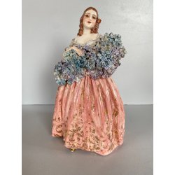 FIGURA STATUINA PORCELLANA F. Fabris DIPINTA POLICROMIA DAMA con BOUQUET FIORI