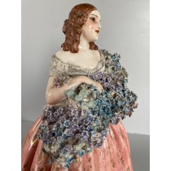 FIGURA STATUINA PORCELLANA F. Fabris DIPINTA POLICROMIA DAMA con BOUQUET FIORI