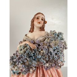 FIGURA STATUINA PORCELLANA F. Fabris DIPINTA POLICROMIA DAMA con BOUQUET FIORI