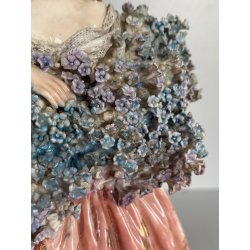 FIGURA STATUINA PORCELLANA F. Fabris DIPINTA POLICROMIA DAMA con BOUQUET FIORI