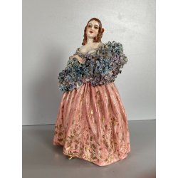 FIGURA STATUINA PORCELLANA F. Fabris DIPINTA POLICROMIA DAMA con BOUQUET FIORI