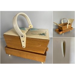 CESTINO DA CUCITO GIOCATTOLO Sarzi VINTAGE IN LEGNO E PLASTICA PORTA LAVORO '60