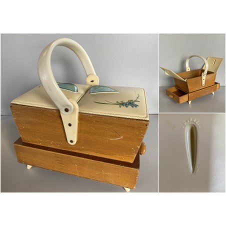 CESTINO DA CUCITO GIOCATTOLO Sarzi VINTAGE IN LEGNO E PLASTICA PORTA LAVORO '60