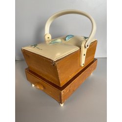 CESTINO DA CUCITO GIOCATTOLO Sarzi VINTAGE IN LEGNO E PLASTICA PORTA LAVORO '60