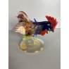 SCULTURA VETRO Murano SOMMERSO TRASPARENTE FOGLIA ORO GALLO 12,5 cm/h '50