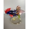 SCULTURA VETRO Murano SOMMERSO TRASPARENTE FOGLIA ORO GALLO 12,5 cm/h '50