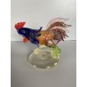SCULTURA VETRO Murano SOMMERSO TRASPARENTE FOGLIA ORO GALLO 12,5 cm/h '50