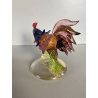 SCULTURA VETRO Murano SOMMERSO TRASPARENTE FOGLIA ORO GALLO 12,5 cm/h '50