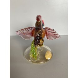 SCULTURA VETRO Murano SOMMERSO TRASPARENTE FOGLIA ORO GALLO 12,5 cm/h '50