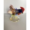 SCULTURA VETRO Murano SOMMERSO TRASPARENTE FOGLIA ORO GALLO 12,5 cm/h '50