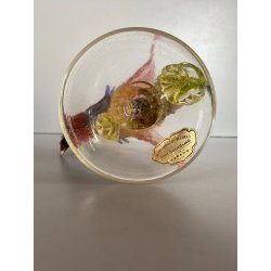 SCULTURA VETRO Murano SOMMERSO TRASPARENTE FOGLIA ORO GALLO 12,5 cm/h '50