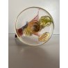 SCULTURA VETRO Murano SOMMERSO TRASPARENTE FOGLIA ORO GALLO 12,5 cm/h '50