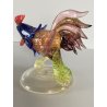 SCULTURA VETRO Murano SOMMERSO TRASPARENTE FOGLIA ORO GALLO 12,5 cm/h '50